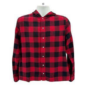 Polo Ralph Lauren Boys XL Shirt Hoodie Flannel Snap Button Checker Red Black